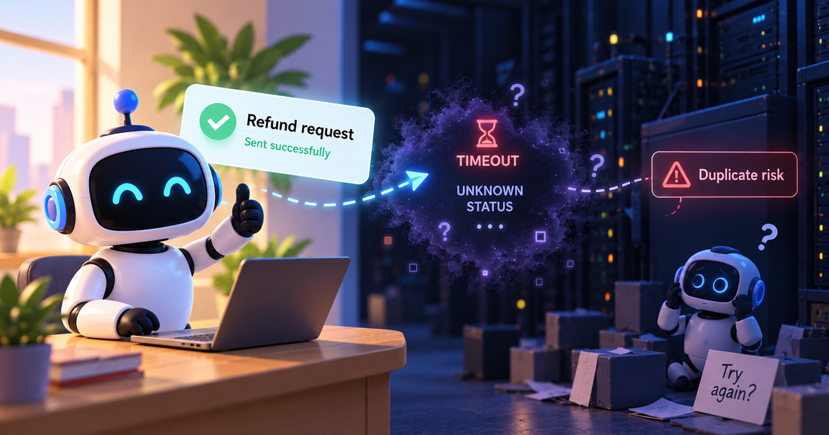 AI agent action entering a distributed delivery path where the downstream system fails